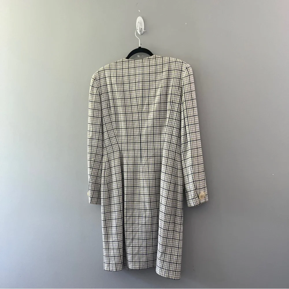 Vintage Alvin Bell Long Blazer Jacket Plaid Collarless Womens Size 10